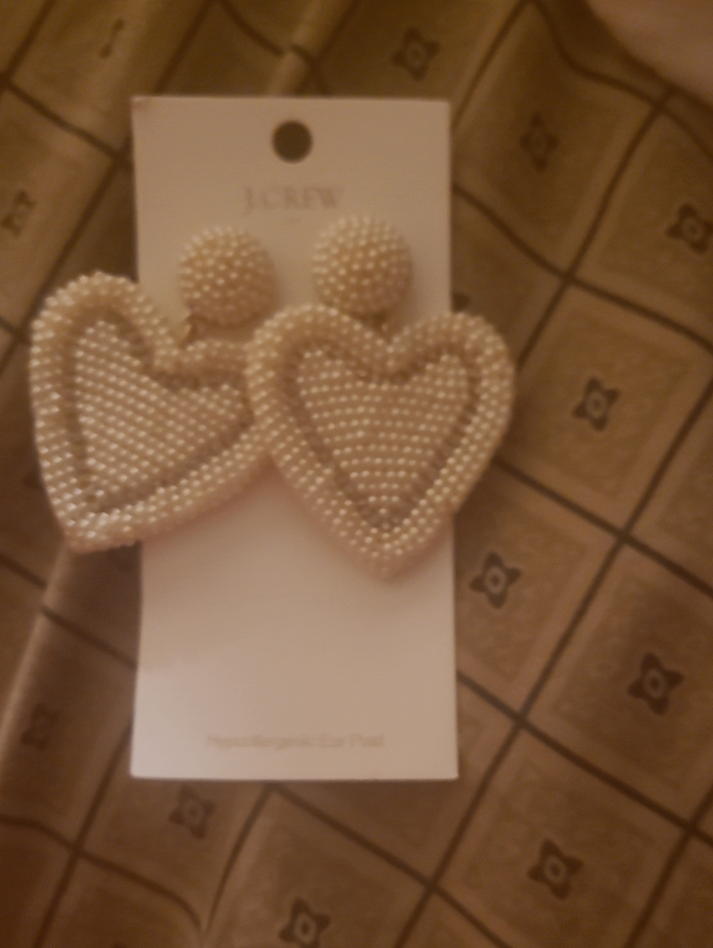 J. Crew Ivory Beaded Heart Drop Earrings